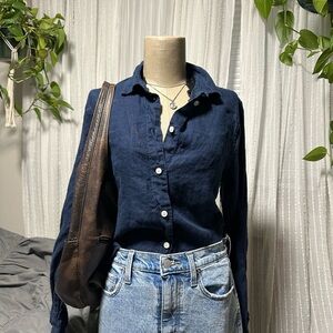 J. Crew Baird McNutt Dark Blue Irish Linen Shirt